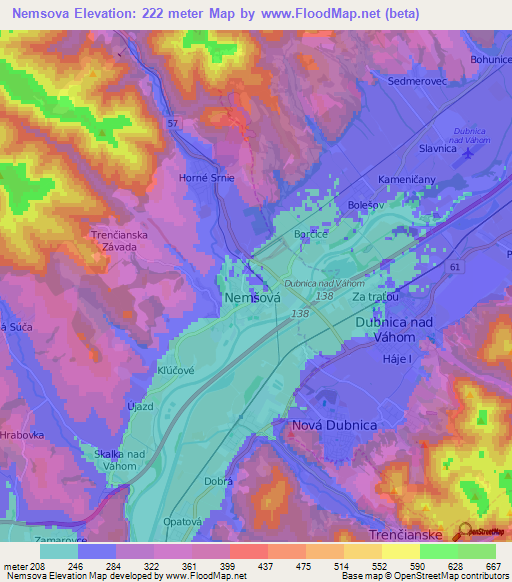 Nemsova,Slovakia Elevation Map