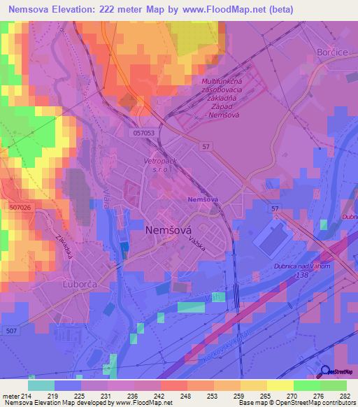 Nemsova,Slovakia Elevation Map