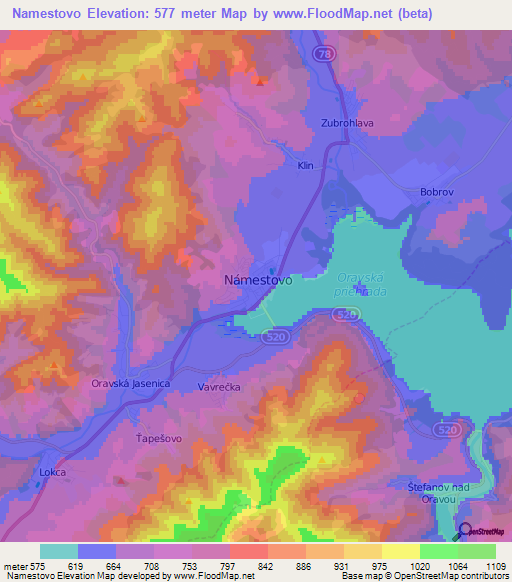 Namestovo,Slovakia Elevation Map