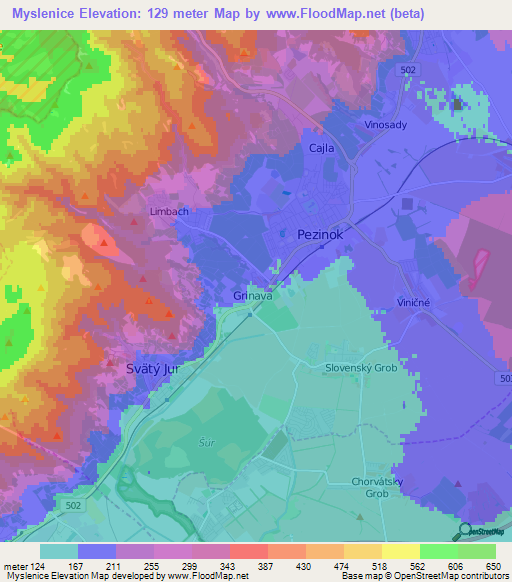 Myslenice,Slovakia Elevation Map