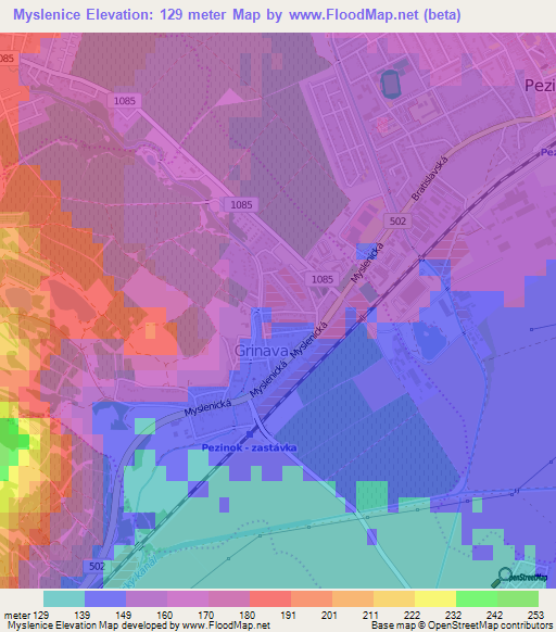 Myslenice,Slovakia Elevation Map