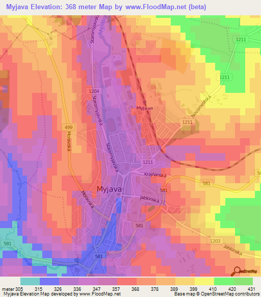 Myjava,Slovakia Elevation Map