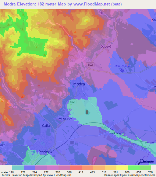 Modra,Slovakia Elevation Map
