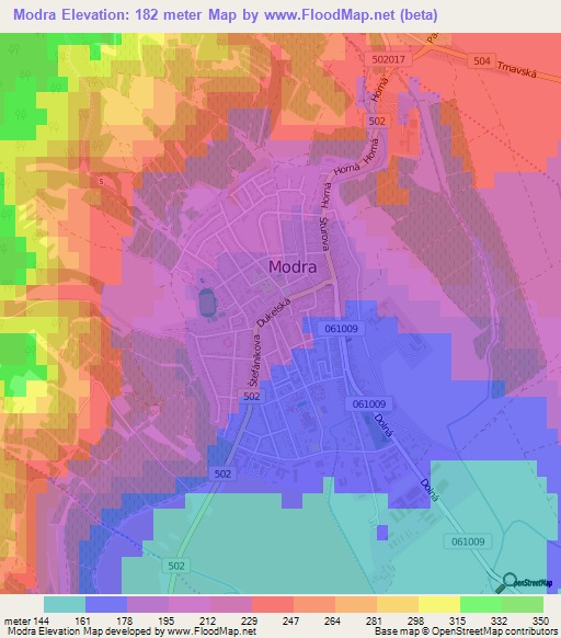 Modra,Slovakia Elevation Map