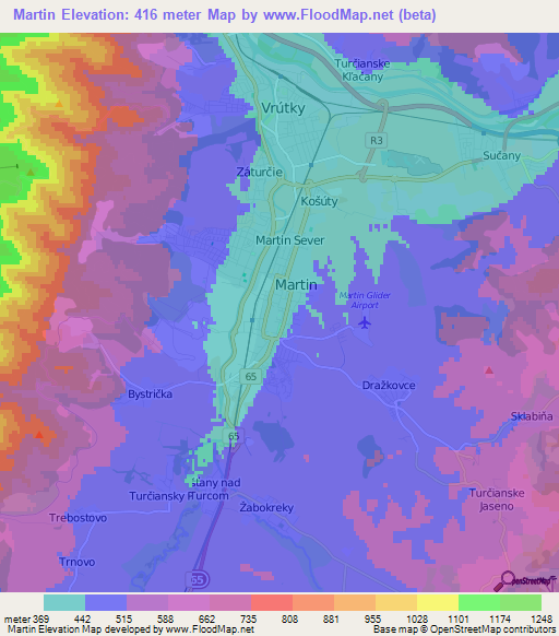 Martin,Slovakia Elevation Map