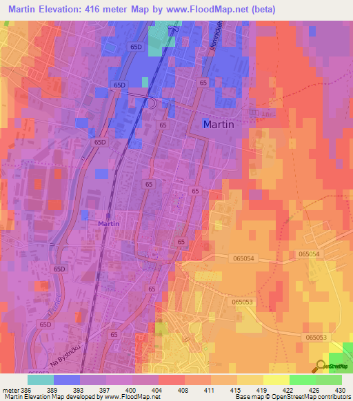 Martin,Slovakia Elevation Map