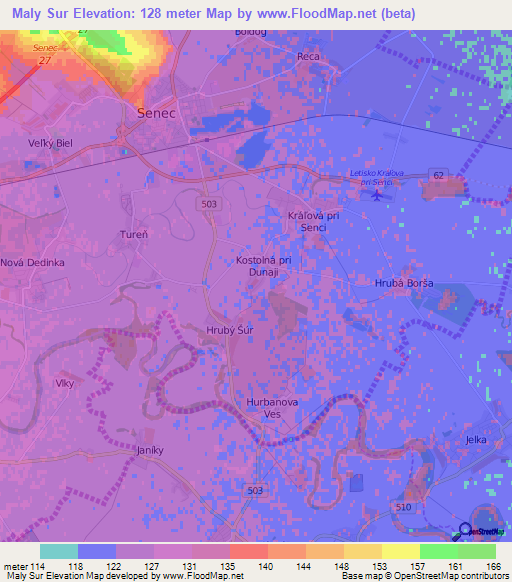 Maly Sur,Slovakia Elevation Map