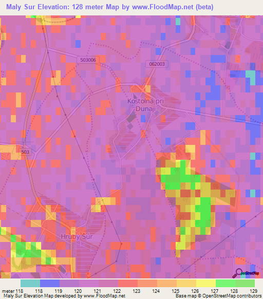 Maly Sur,Slovakia Elevation Map
