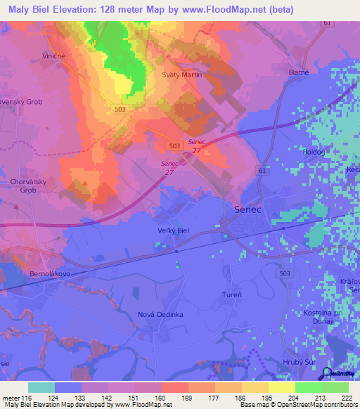 Maly Biel,Slovakia Elevation Map