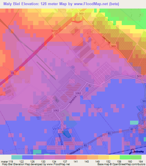 Maly Biel,Slovakia Elevation Map