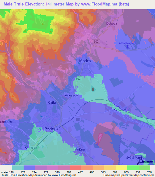 Male Trnie,Slovakia Elevation Map