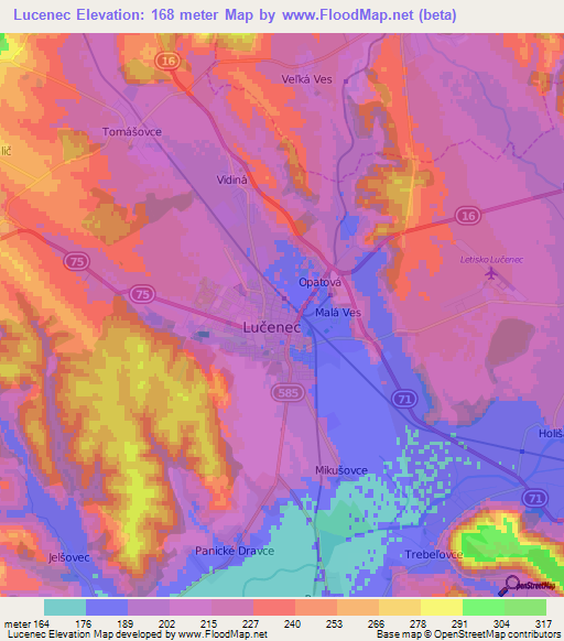 Lucenec,Slovakia Elevation Map