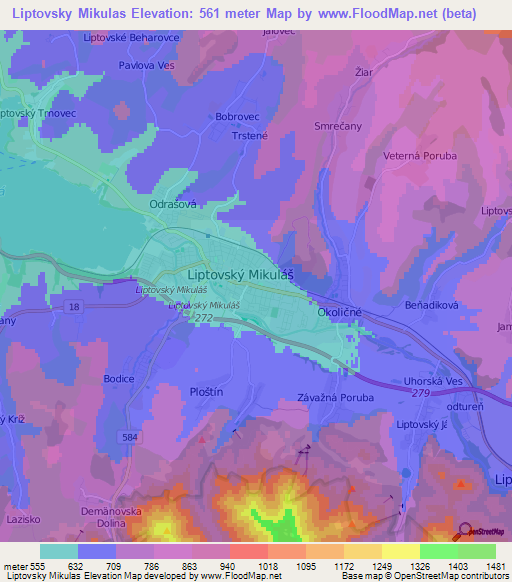 Liptovsky Mikulas,Slovakia Elevation Map
