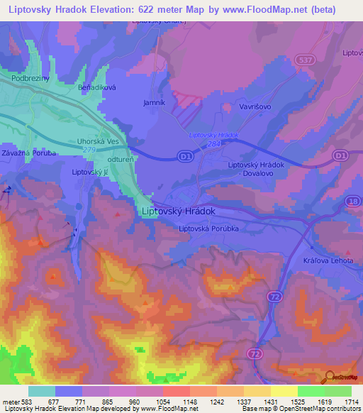 Liptovsky Hradok,Slovakia Elevation Map