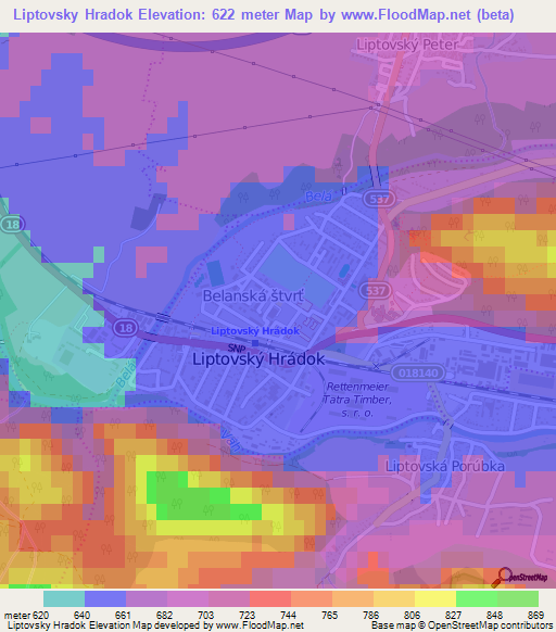 Liptovsky Hradok,Slovakia Elevation Map