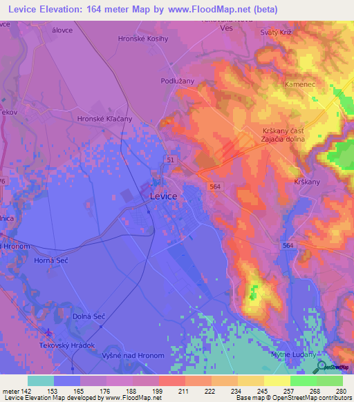 Levice,Slovakia Elevation Map