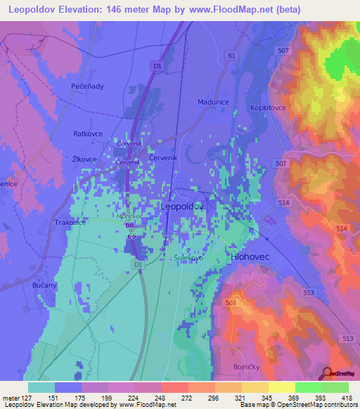 Leopoldov,Slovakia Elevation Map