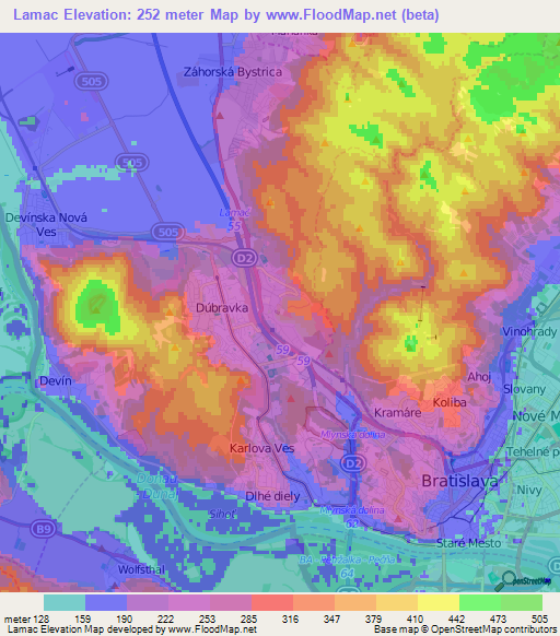 Lamac,Slovakia Elevation Map