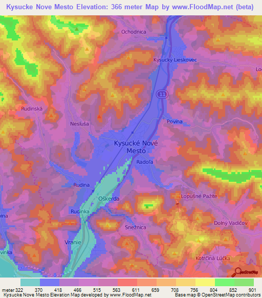 Kysucke Nove Mesto,Slovakia Elevation Map
