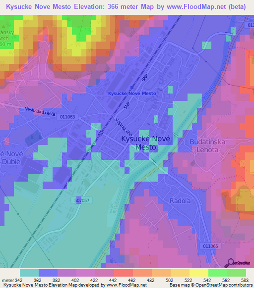 Kysucke Nove Mesto,Slovakia Elevation Map