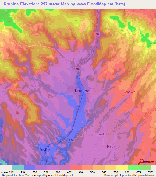 Krupina,Slovakia Elevation Map