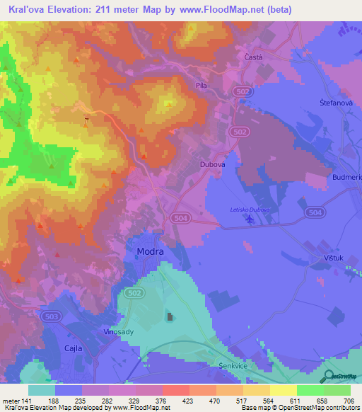Kral'ova,Slovakia Elevation Map