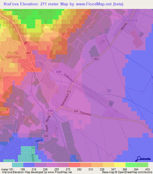 Kral'ova,Slovakia Elevation Map
