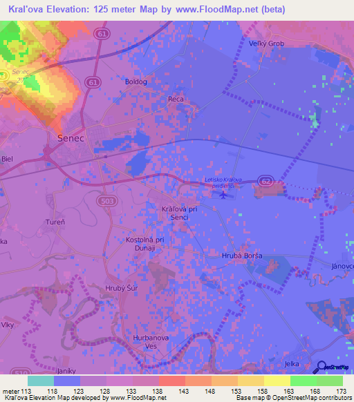 Kral'ova,Slovakia Elevation Map