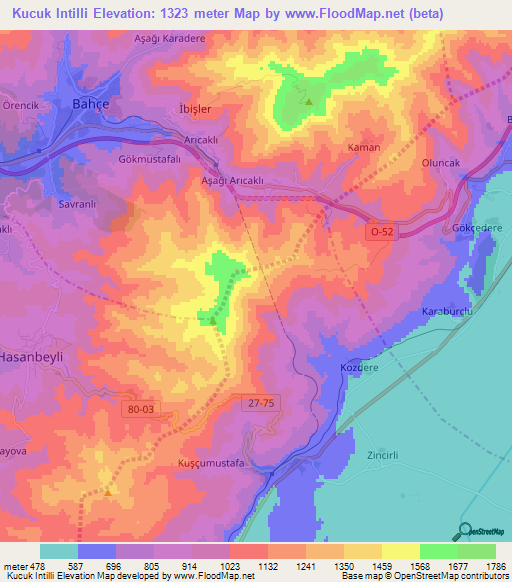 Kucuk Intilli,Turkey Elevation Map