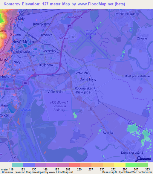 Komarov,Slovakia Elevation Map