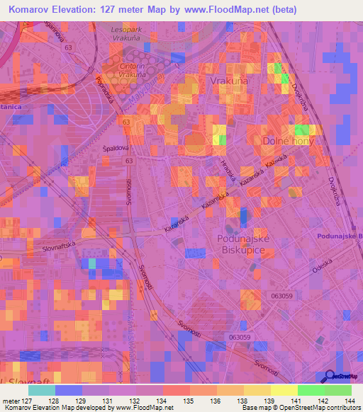Komarov,Slovakia Elevation Map