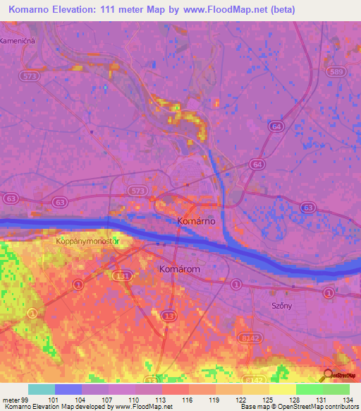 Komarno,Slovakia Elevation Map