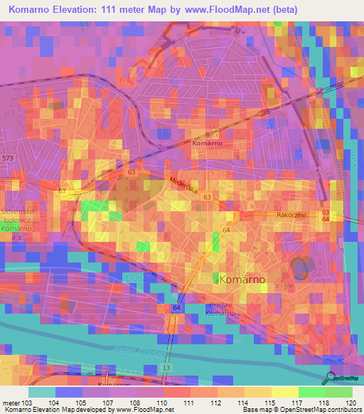 Komarno,Slovakia Elevation Map