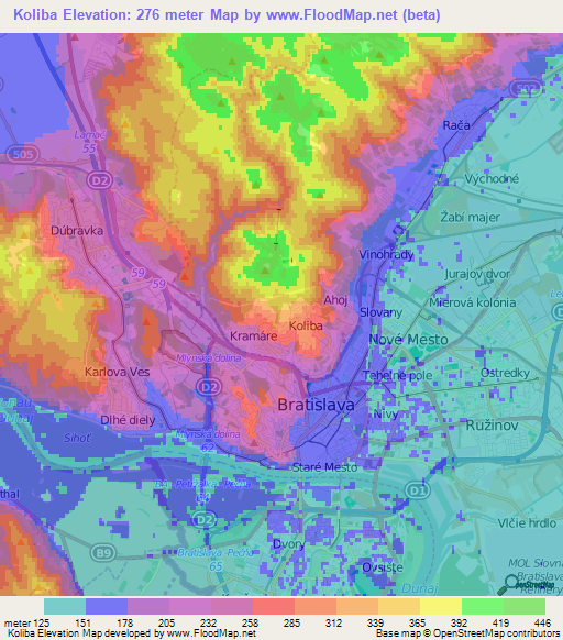 Koliba,Slovakia Elevation Map