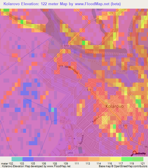 Kolarovo,Slovakia Elevation Map