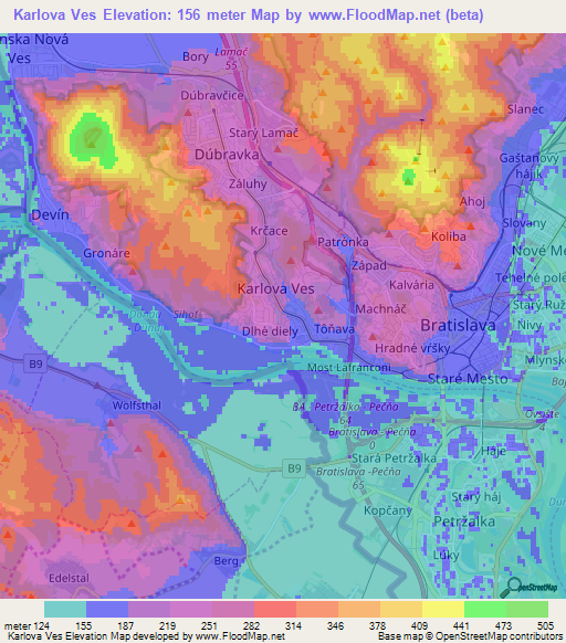 Karlova Ves,Slovakia Elevation Map