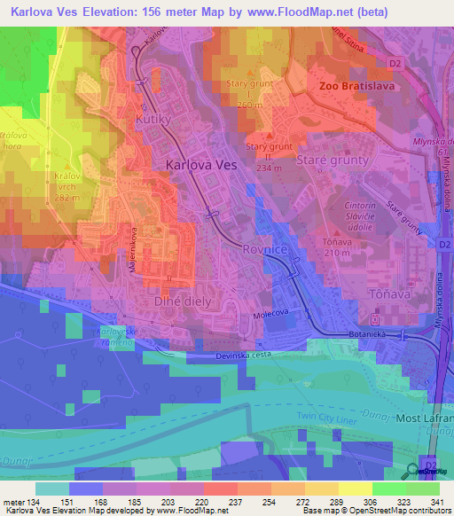 Karlova Ves,Slovakia Elevation Map