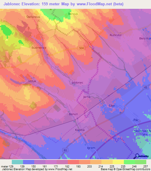 Jablonec,Slovakia Elevation Map