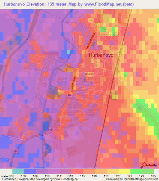Hurbanovo,Slovakia Elevation Map