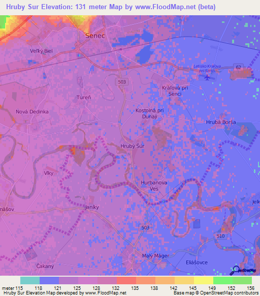 Hruby Sur,Slovakia Elevation Map