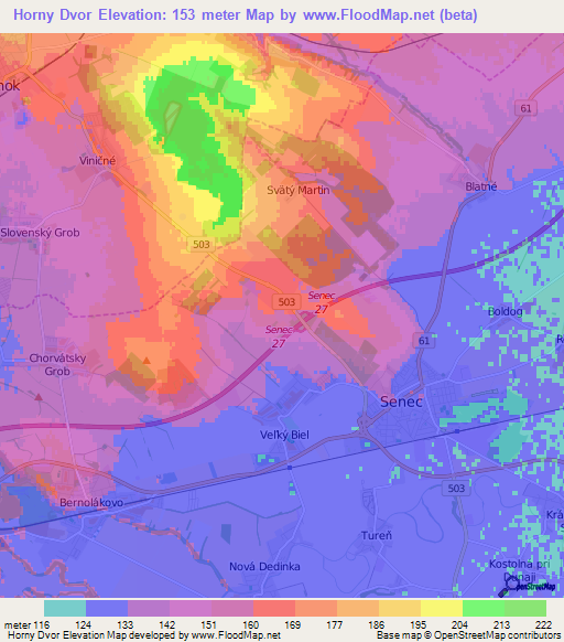 Horny Dvor,Slovakia Elevation Map