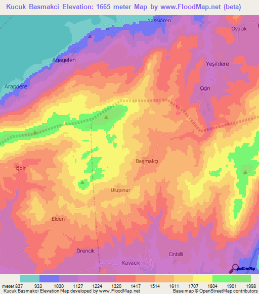 Kucuk Basmakci,Turkey Elevation Map