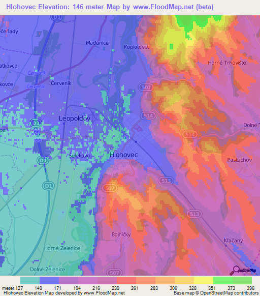 Hlohovec,Slovakia Elevation Map