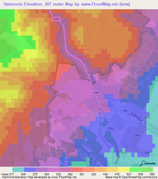Harmonia,Slovakia Elevation Map