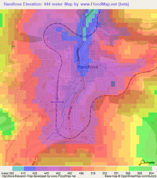 Handlova,Slovakia Elevation Map