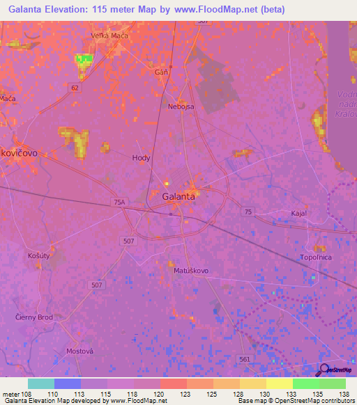 Galanta,Slovakia Elevation Map