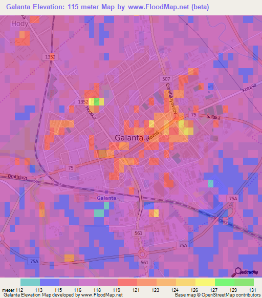 Galanta,Slovakia Elevation Map