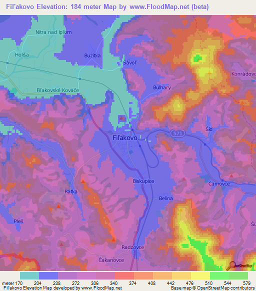 Fil'akovo,Slovakia Elevation Map