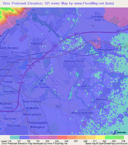 Dvor Prebosek,Slovakia Elevation Map