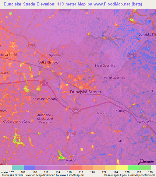 Dunajska Streda,Slovakia Elevation Map
